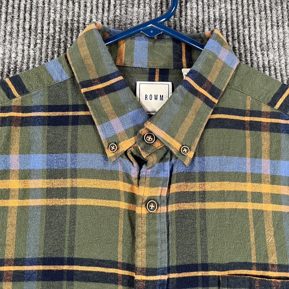 ROWM Shirt Mens Large Green Plaid Long Sleeve Button Down Casual Outdoor